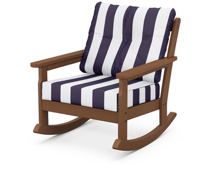 POLYWOOD® Vineyard Deep Seating Rocking Chair in Teak / Cabana Stripe Navy