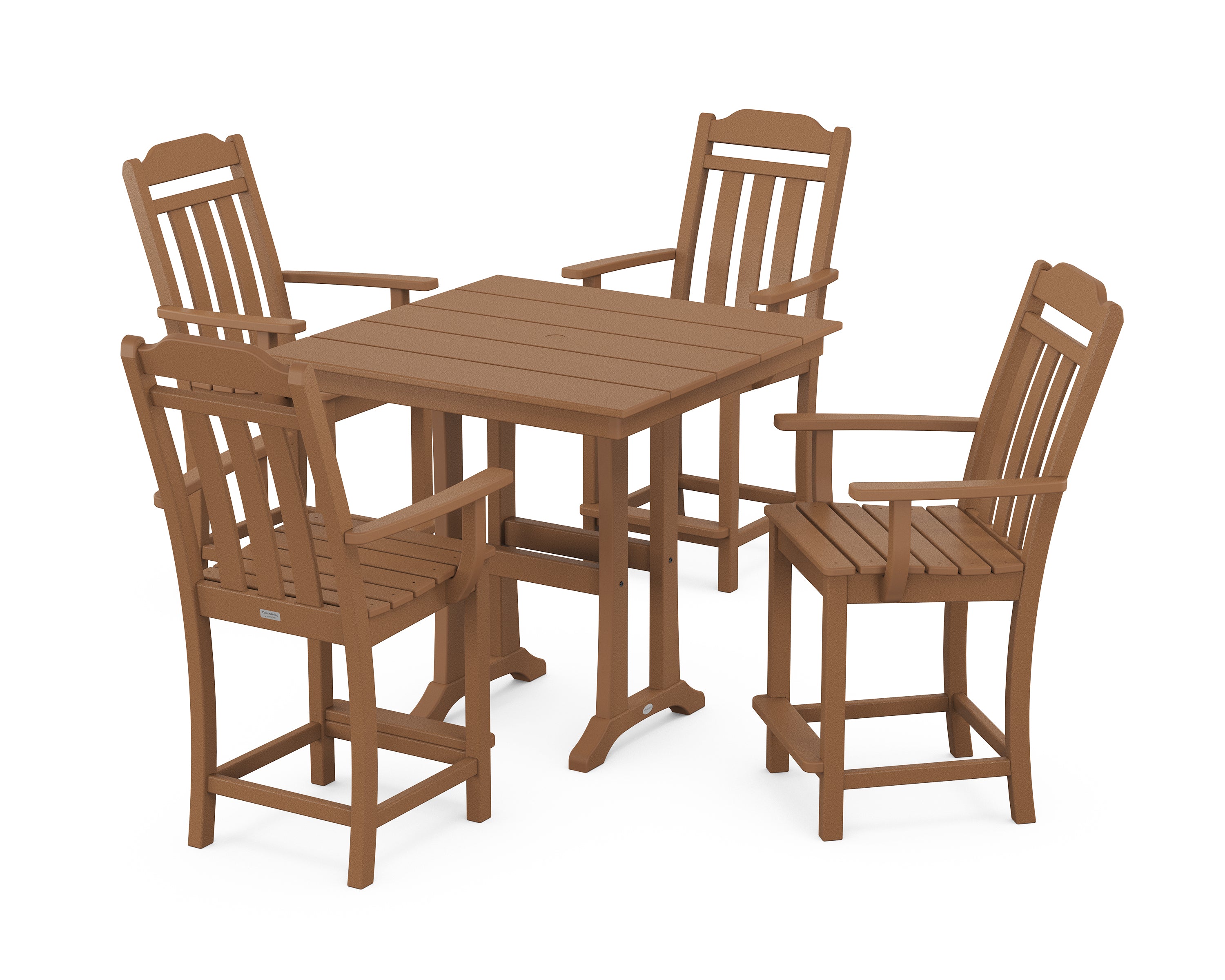 Country Living Cottage 5-Piece Farmhouse Counter Set with Trestle Legs in Teak