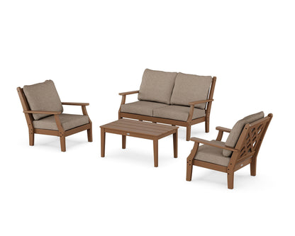 Country Living Wovendale 4-Piece Deep Seating Set with Loveseat in Teak / Spiced Burlap