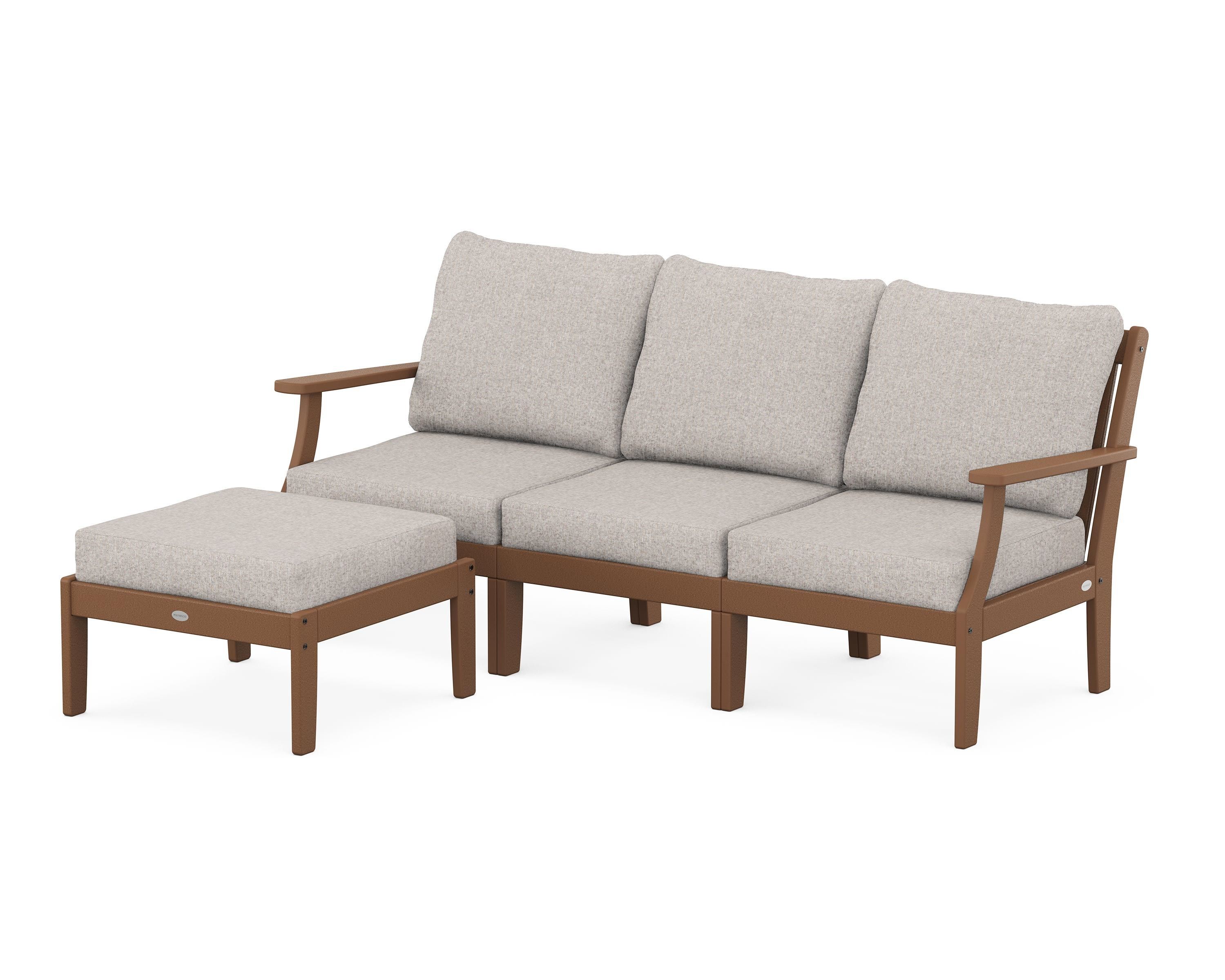 POLYWOOD® Braxton Modular 4-Piece Deep Seating Set with Ottoman in Teak / Weathered Tweed