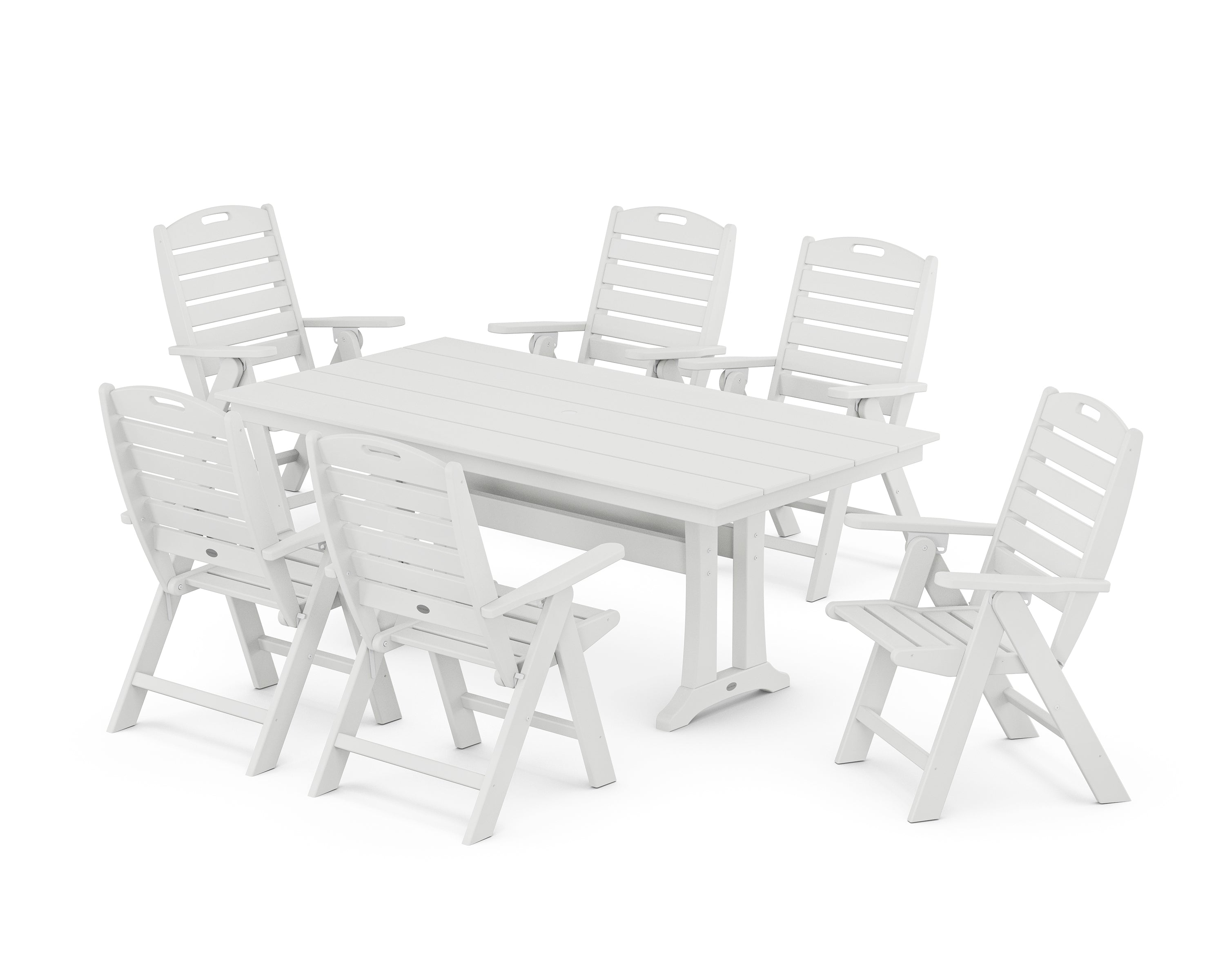 POLYWOOD® Nautical Highback 7-Piece Farmhouse Dining Set with Trestle Legs in White
