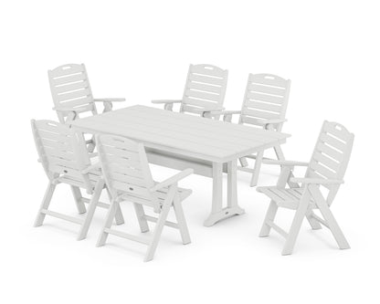 POLYWOOD® Nautical Highback 7-Piece Farmhouse Dining Set with Trestle Legs in White