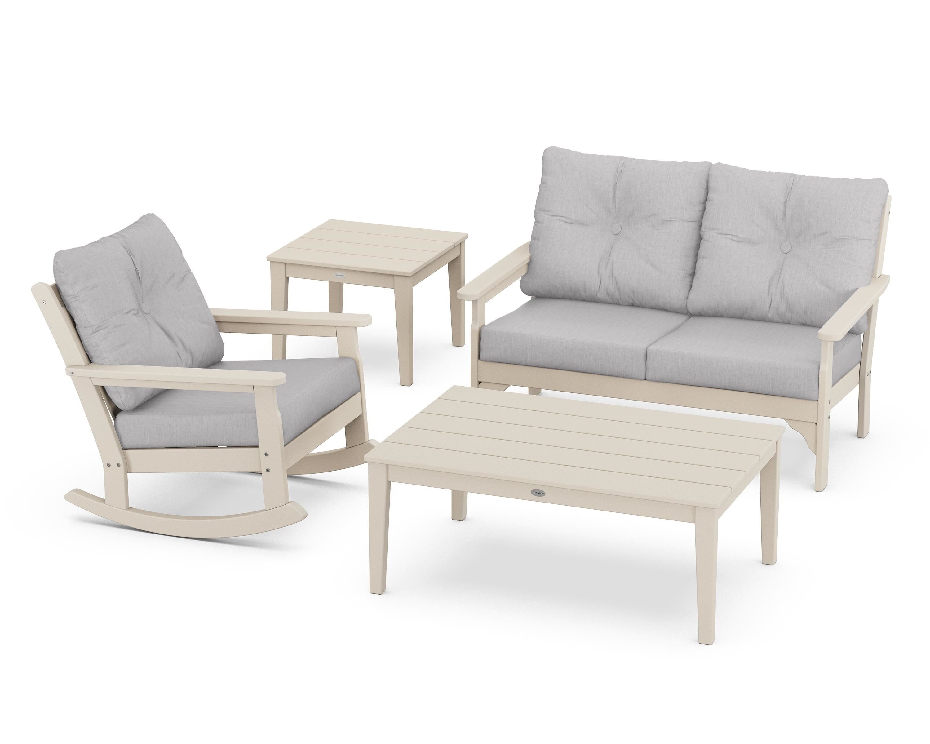 POLYWOOD® Vineyard 4-Piece Deep Seating Rocker Set in Sand / Granite