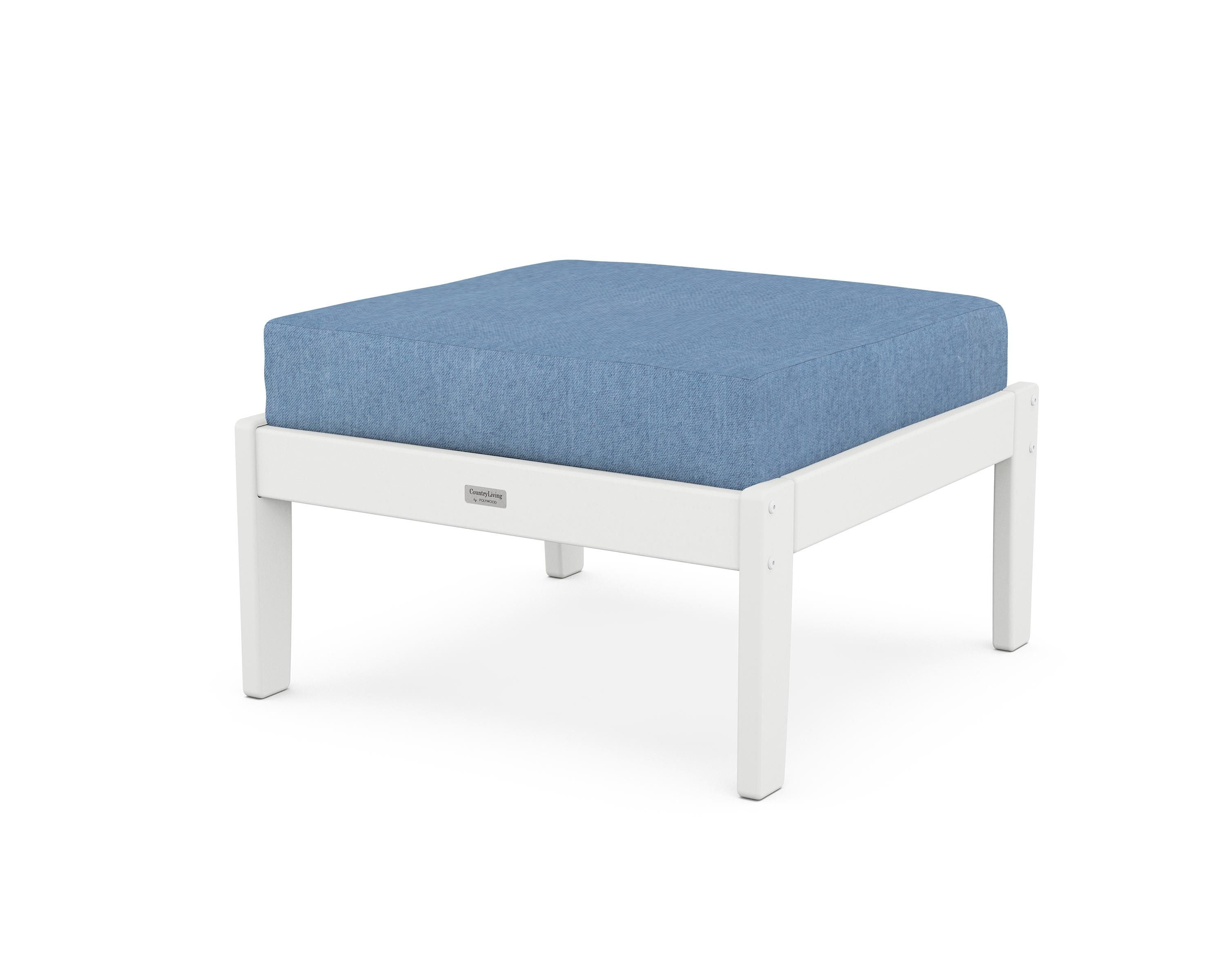 Country Living Cottage Deep Seating Ottoman in White / Sky Blue