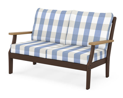 POLYWOOD® Braxton Deep Seating Loveseat in Mahogany / Natural / Buffalo Plaid Sky Blue