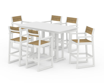 POLYWOOD® EDGE Sling Arm Chair 7-Piece Farmhouse Bar Set in White / Burlap Sling