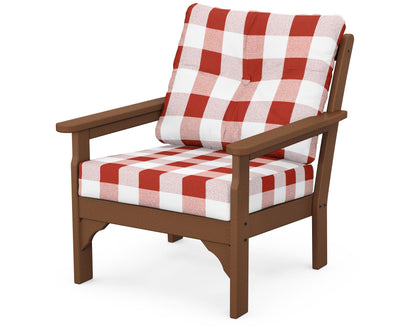POLYWOOD® Vineyard Deep Seating Chair in Teak / Buffalo Plaid Crimson