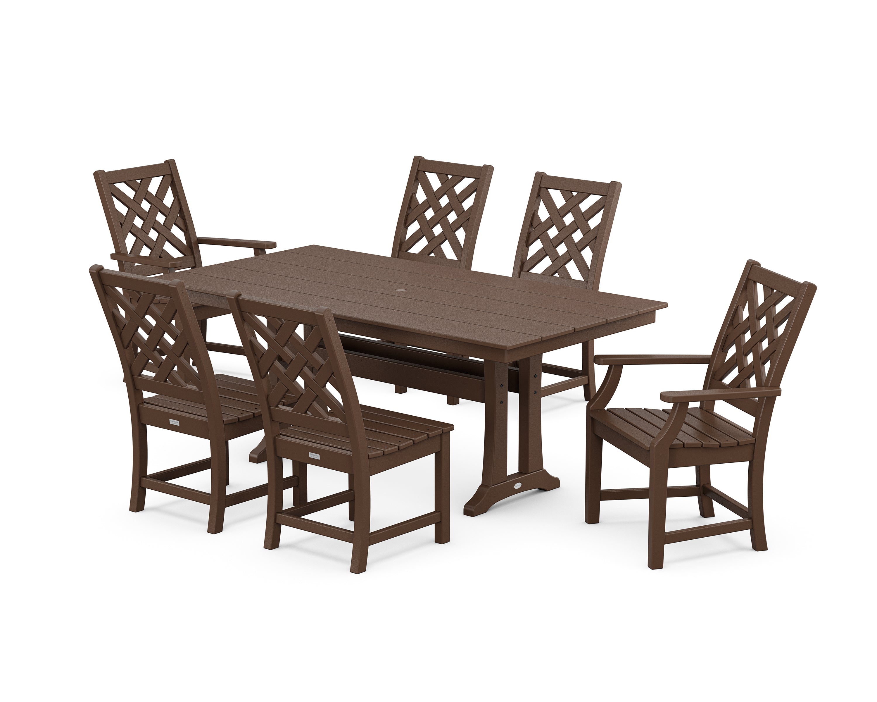 Country Living Wovendale 7-Piece Farmhouse Dining Set with Trestle Legs in Mahogany