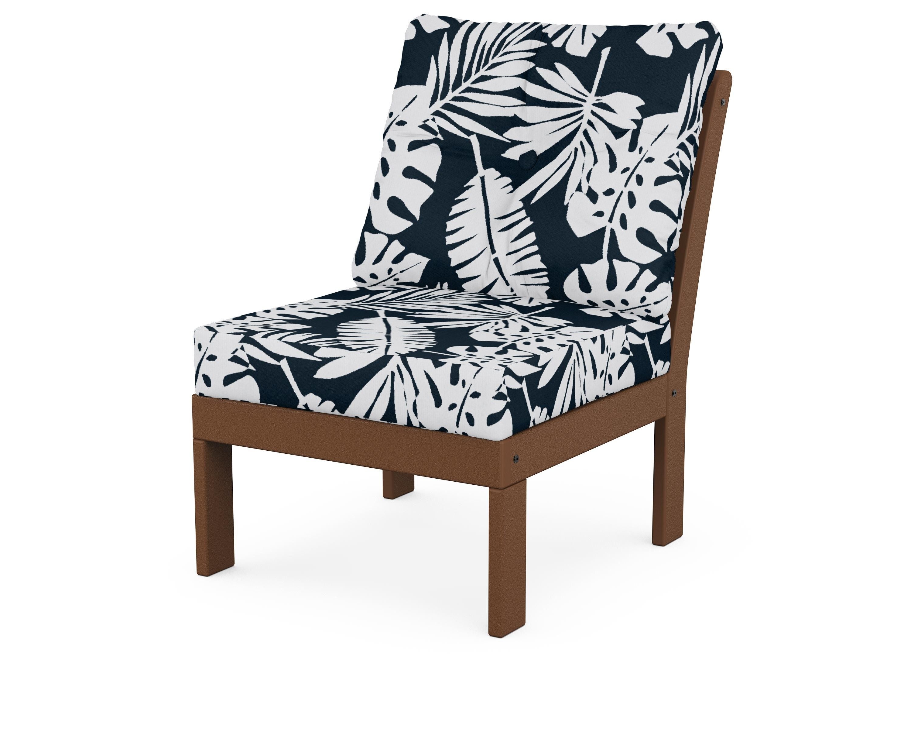 POLYWOOD® Vineyard Modular Armless Chair in Teak / Leaf Marine Indigo