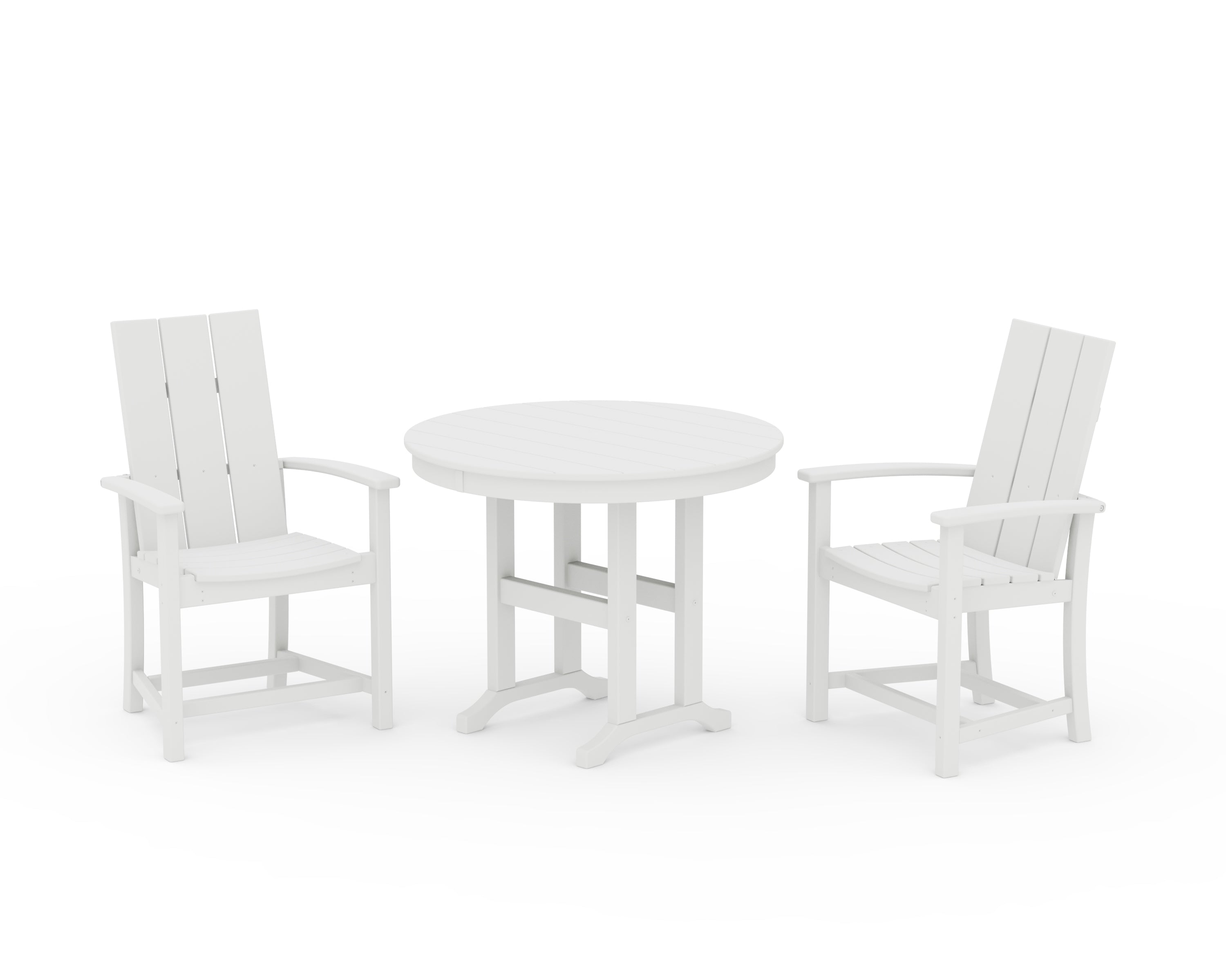 POLYWOOD® Modern Adirondack 3-Piece Round Farmhouse Dining Set in White