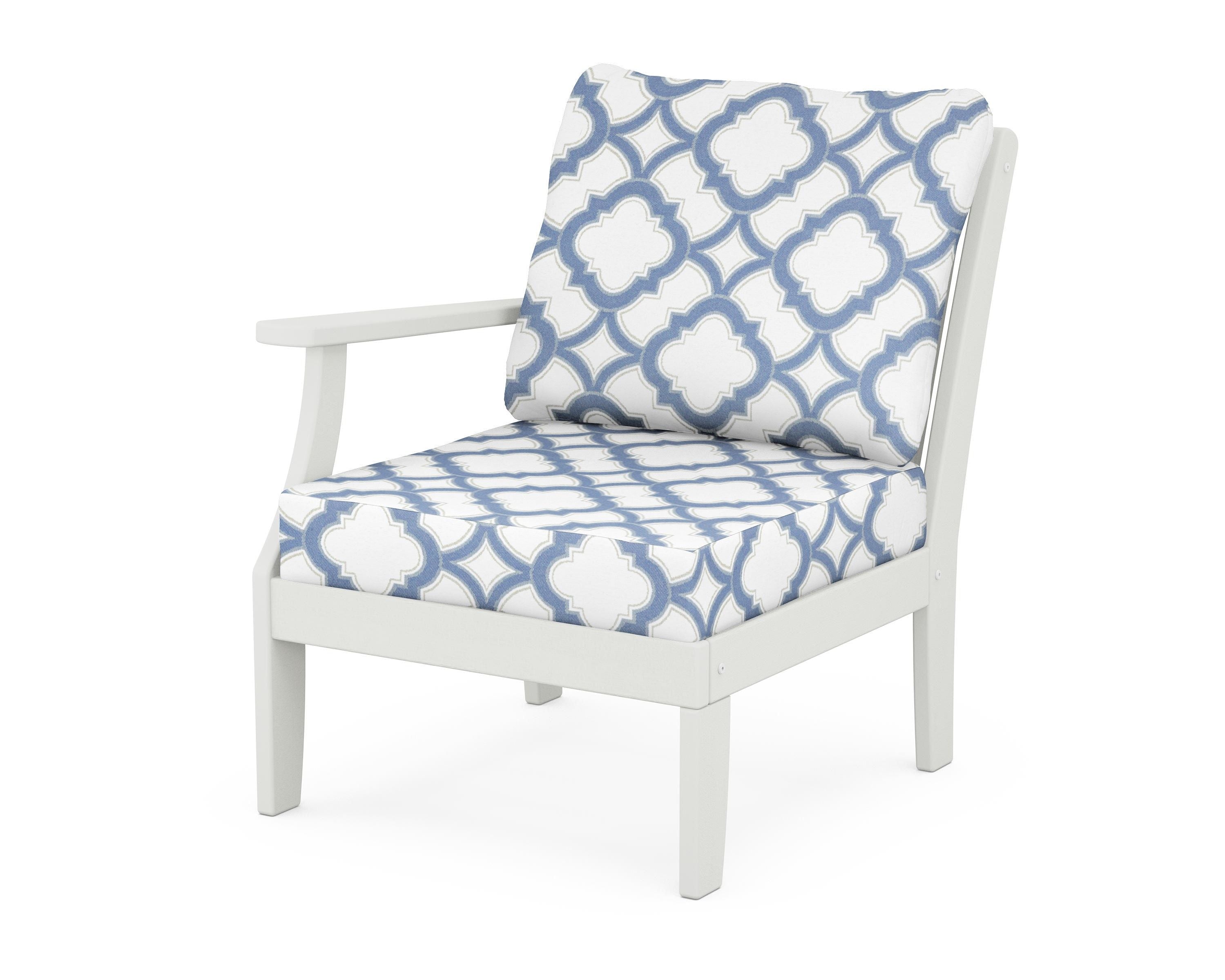 POLYWOOD® Braxton Modular Left Arm Chair in Vintage White / Trellis Sky Blue