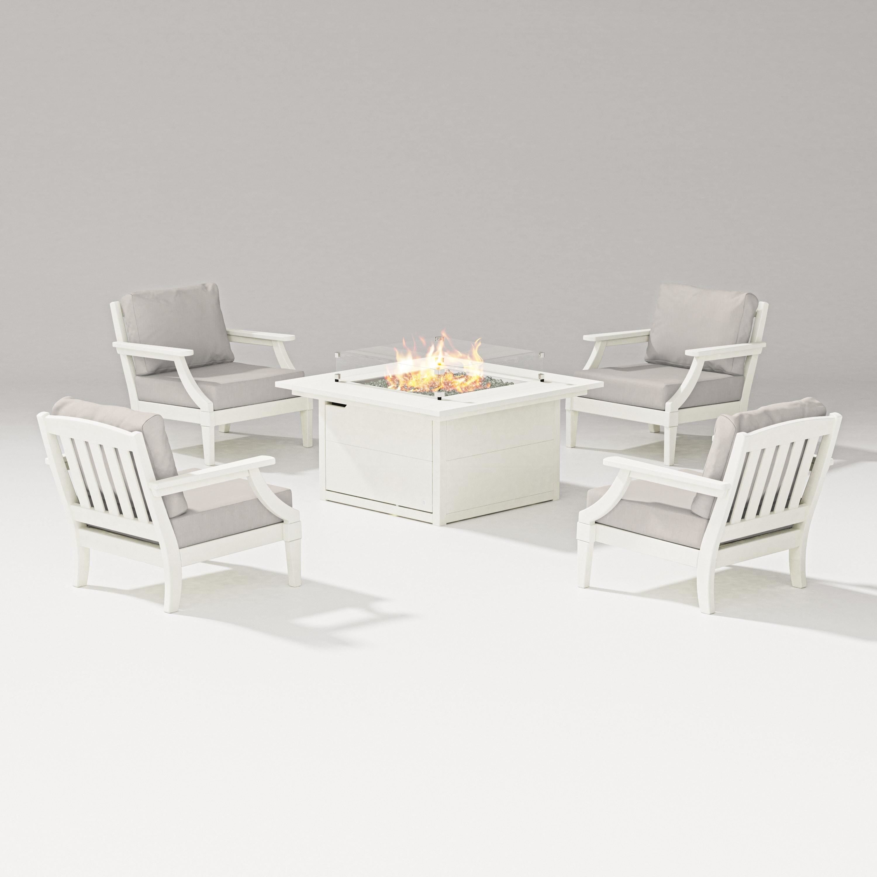 PW Designer Series Estate 5-Piece Lounge Fire Table Set in Vintage White / Cast Ash