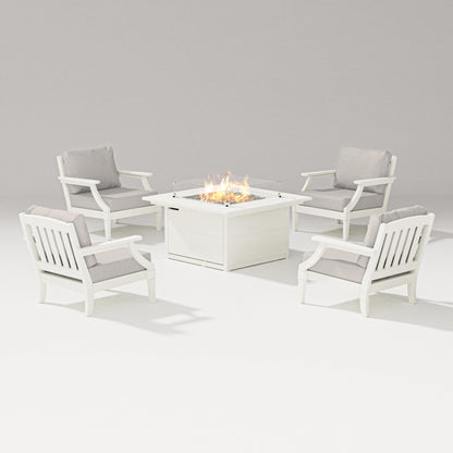 PW Designer Series Estate 5-Piece Lounge Fire Table Set in Vintage White / Cast Ash