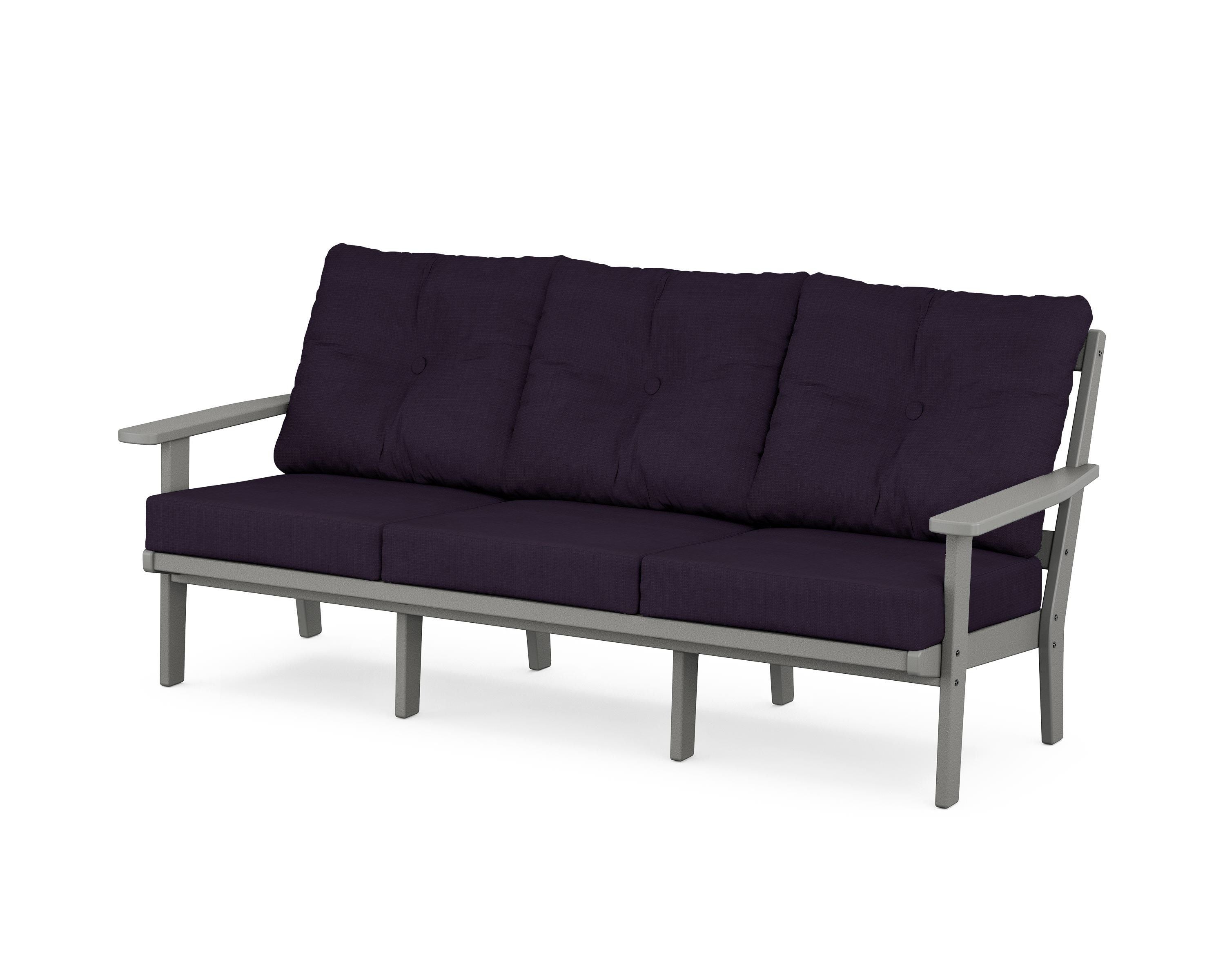 POLYWOOD® Oxford Deep Seating Sofa in Slate Grey / Navy Linen