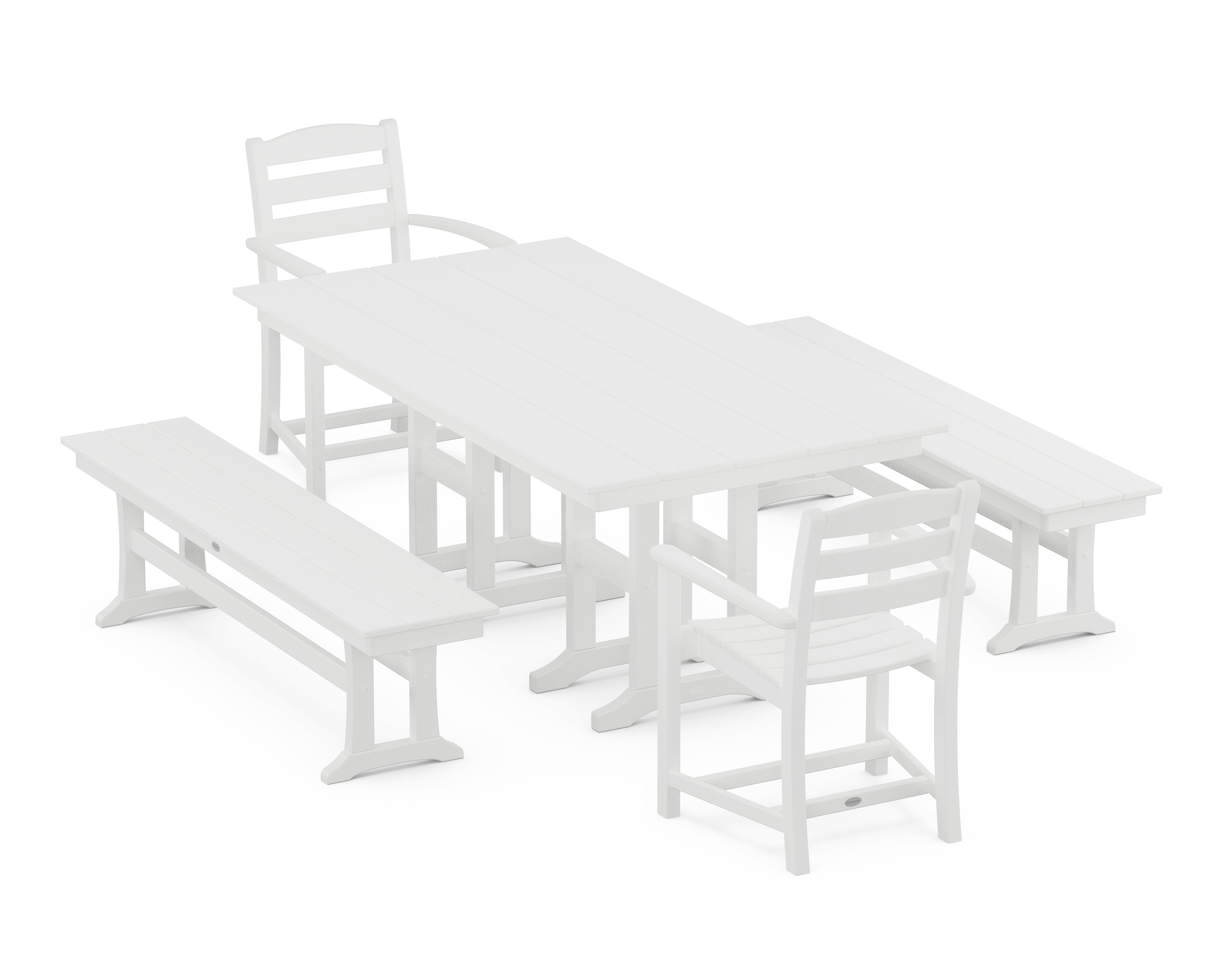 POLYWOOD® La Casa Café 5-Piece Farmhouse Dining Set with Benches in White