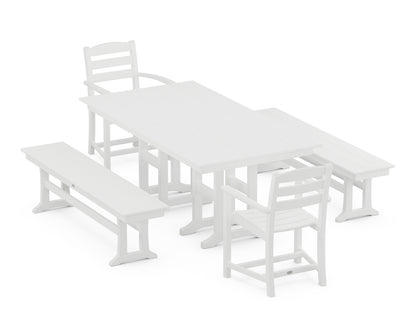 POLYWOOD® La Casa Café 5-Piece Farmhouse Dining Set with Benches in White