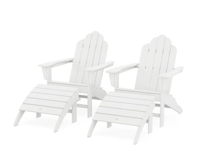 POLYWOOD® Long Island Adirondack Chair 4-Piece Set with Ottomans in White
