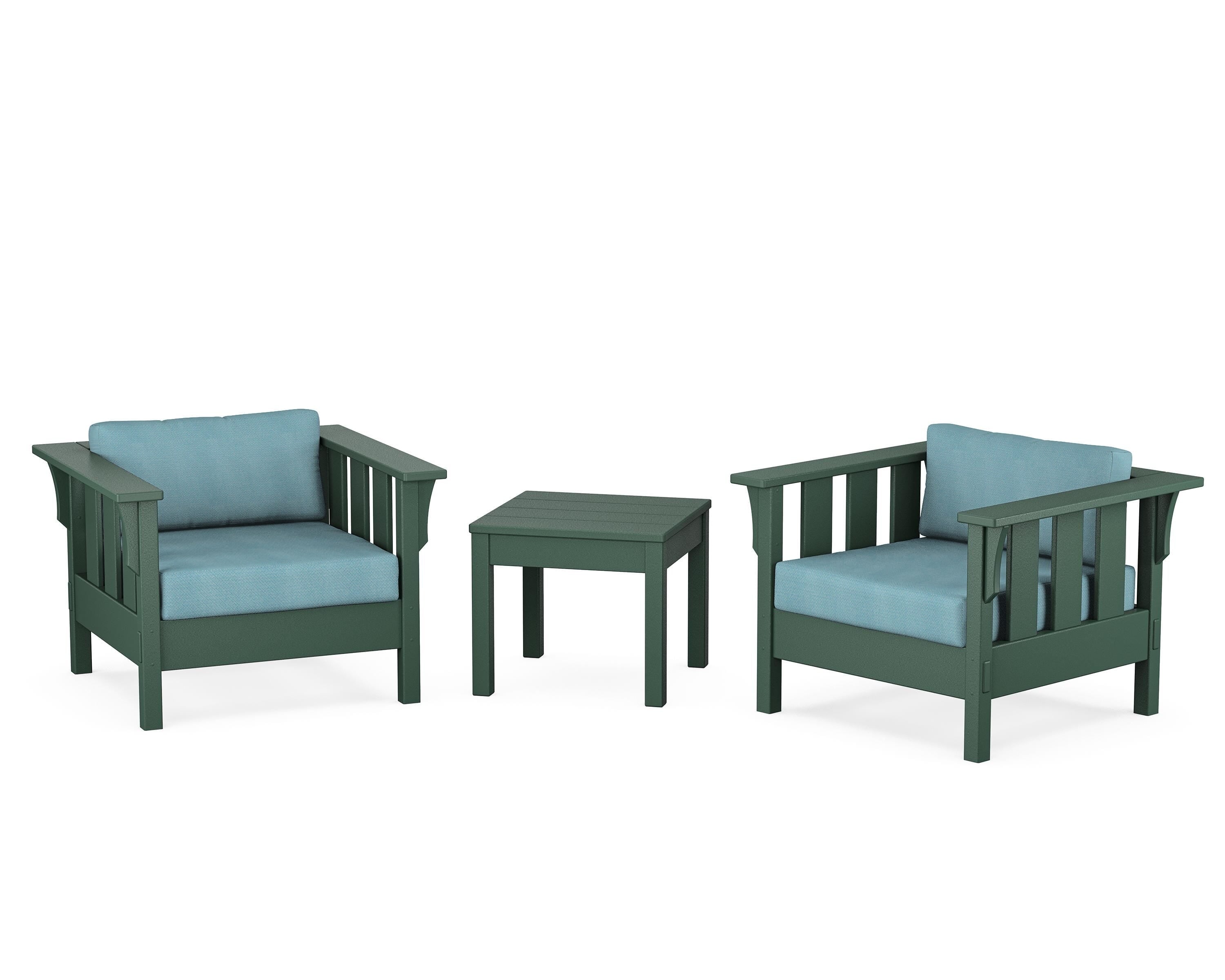 Martha Stewart by POLYWOOD® Acadia 3-Piece Deep Seating Set in Green / Lattice Sky Blue