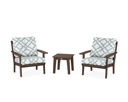POLYWOOD® Oxford 3-Piece Deep Seating Set in Mahogany / Trellis Glacier Spa