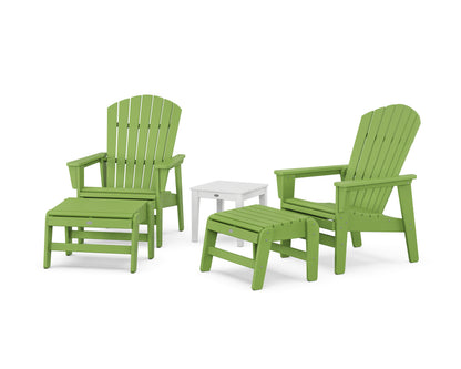 POLYWOOD® 5-Piece Nautical Grand Upright Adirondack Set with Ottomans and Side Table in Lime / White