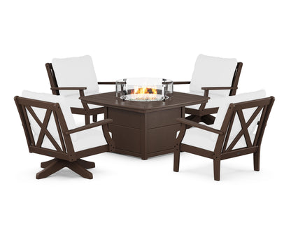 POLYWOOD® Braxton 5-Piece Deep Seating Set with Fire Table in Mahogany / Natural