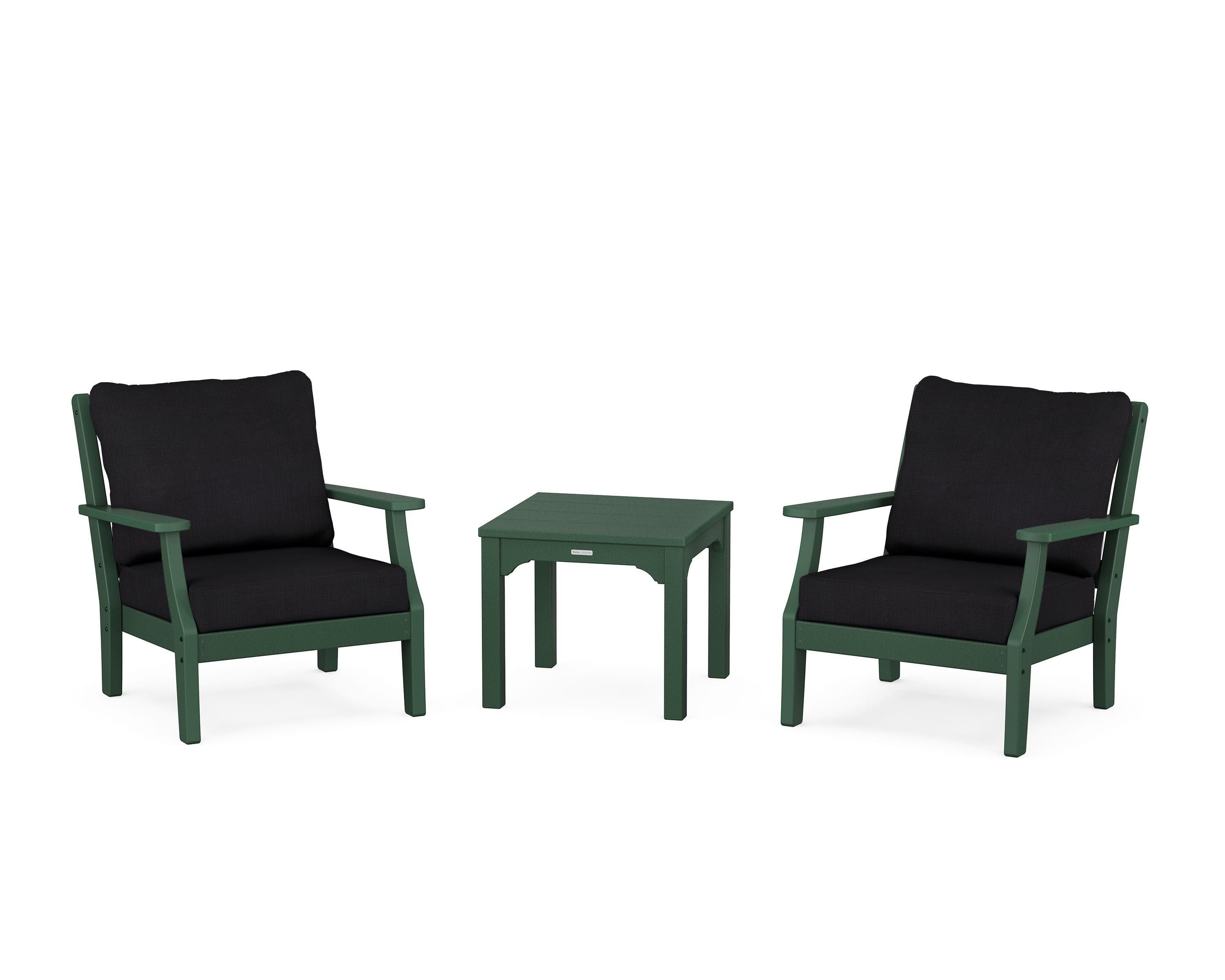 Martha Stewart by POLYWOOD® Chinoiserie 3-Piece Deep Seating Set in Green / Midnight Linen