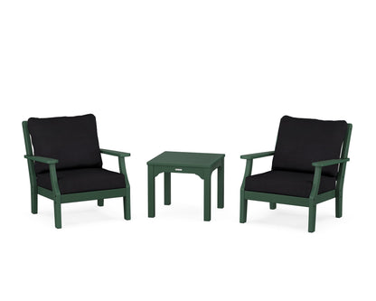 Martha Stewart by POLYWOOD® Chinoiserie 3-Piece Deep Seating Set in Green / Midnight Linen