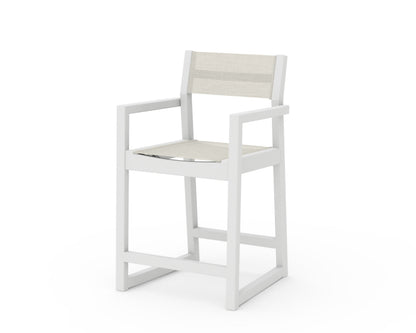 POLYWOOD® EDGE Sling Counter Arm Chair in White / Parchment Sling