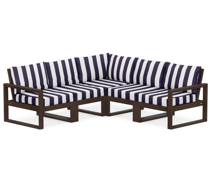 POLYWOOD® EDGE 5-Piece Modular Deep Seating Set in Mahogany / Cabana Stripe Navy