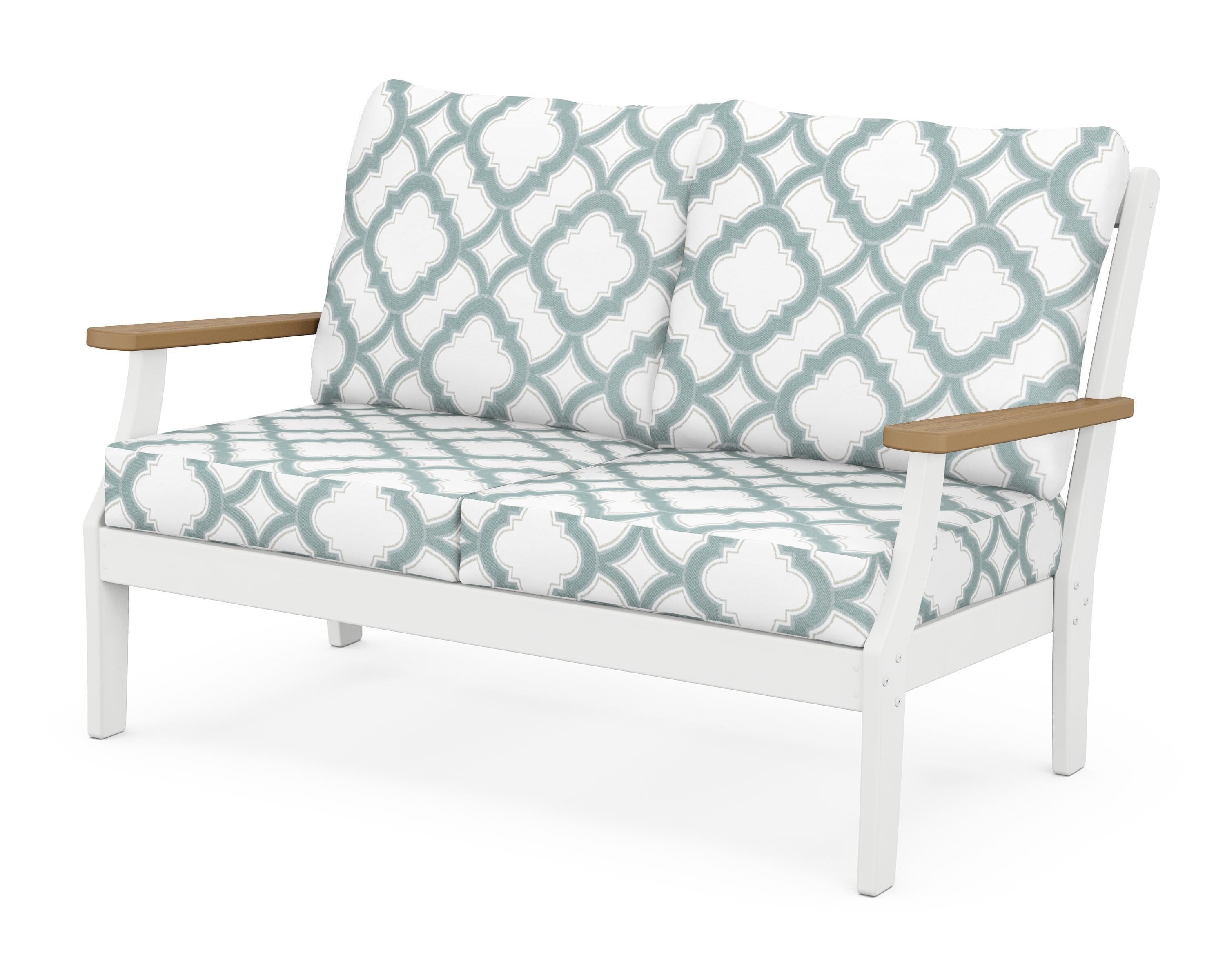 POLYWOOD® Braxton Deep Seating Loveseat in White / Natural / Trellis Glacier Spa