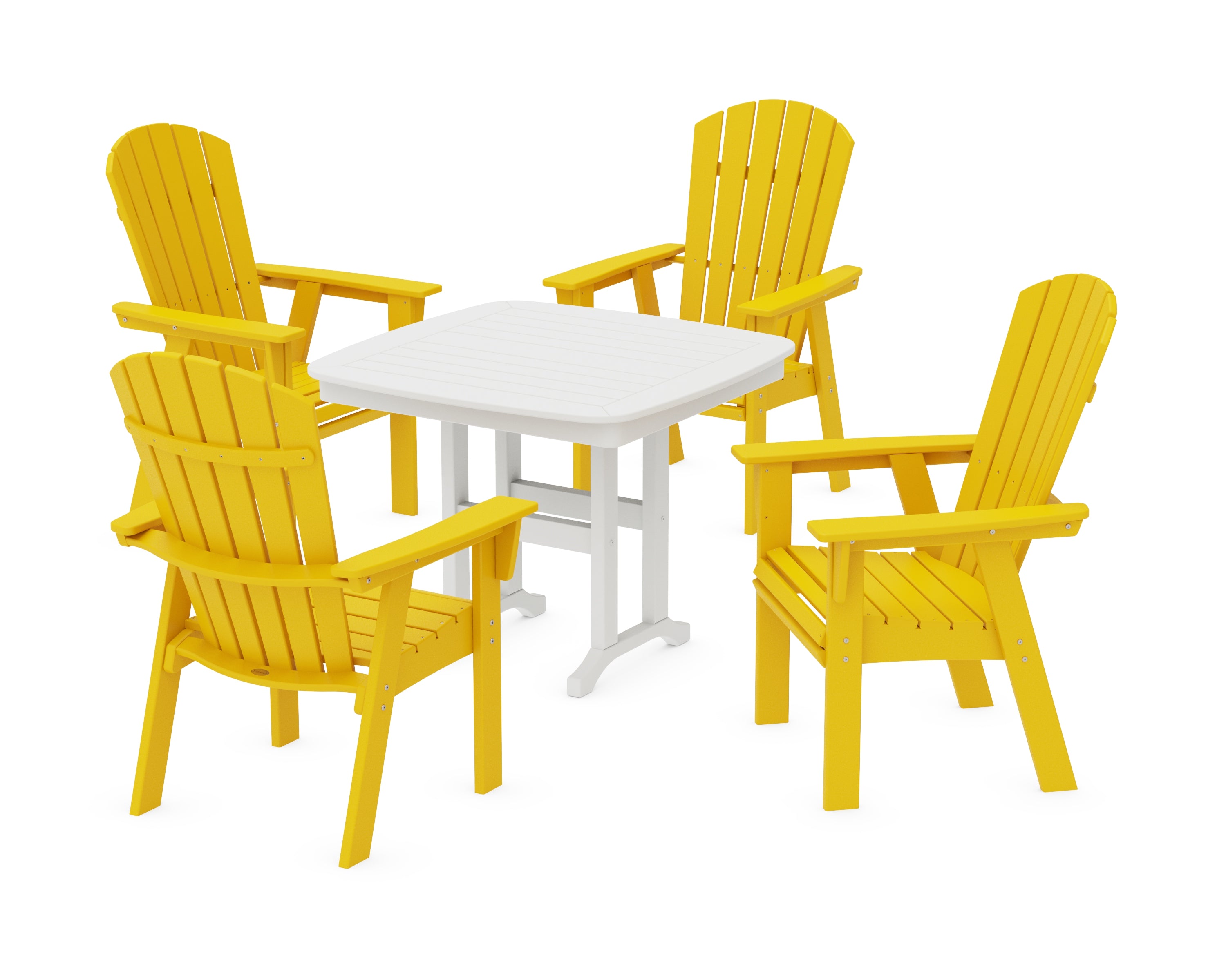 POLYWOOD® Nautical Curveback Adirondack 5-Piece Dining Set in Lemon / White