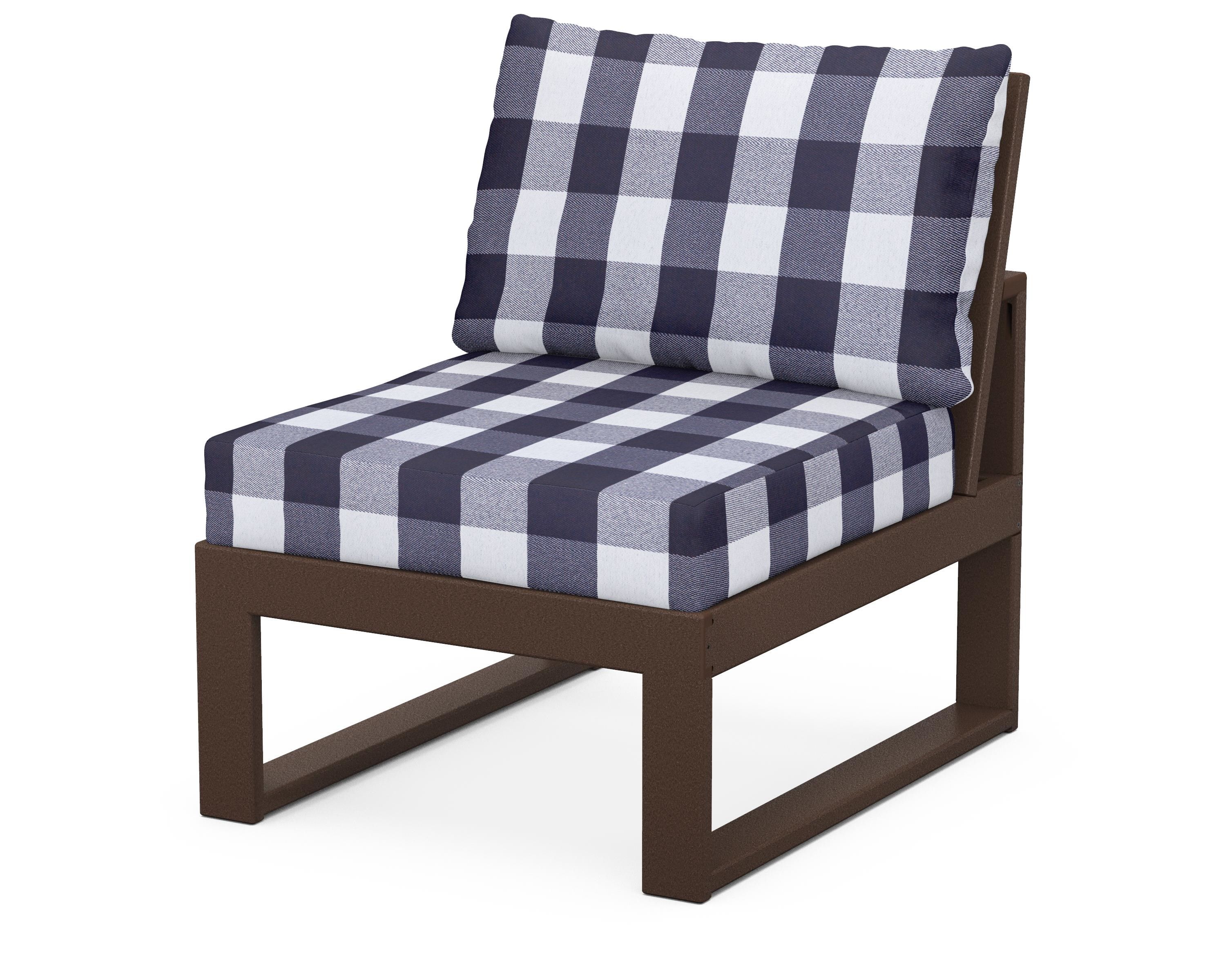 Unbranded Modular Armless Chair in Mahogany / Buffalo Plaid Navy