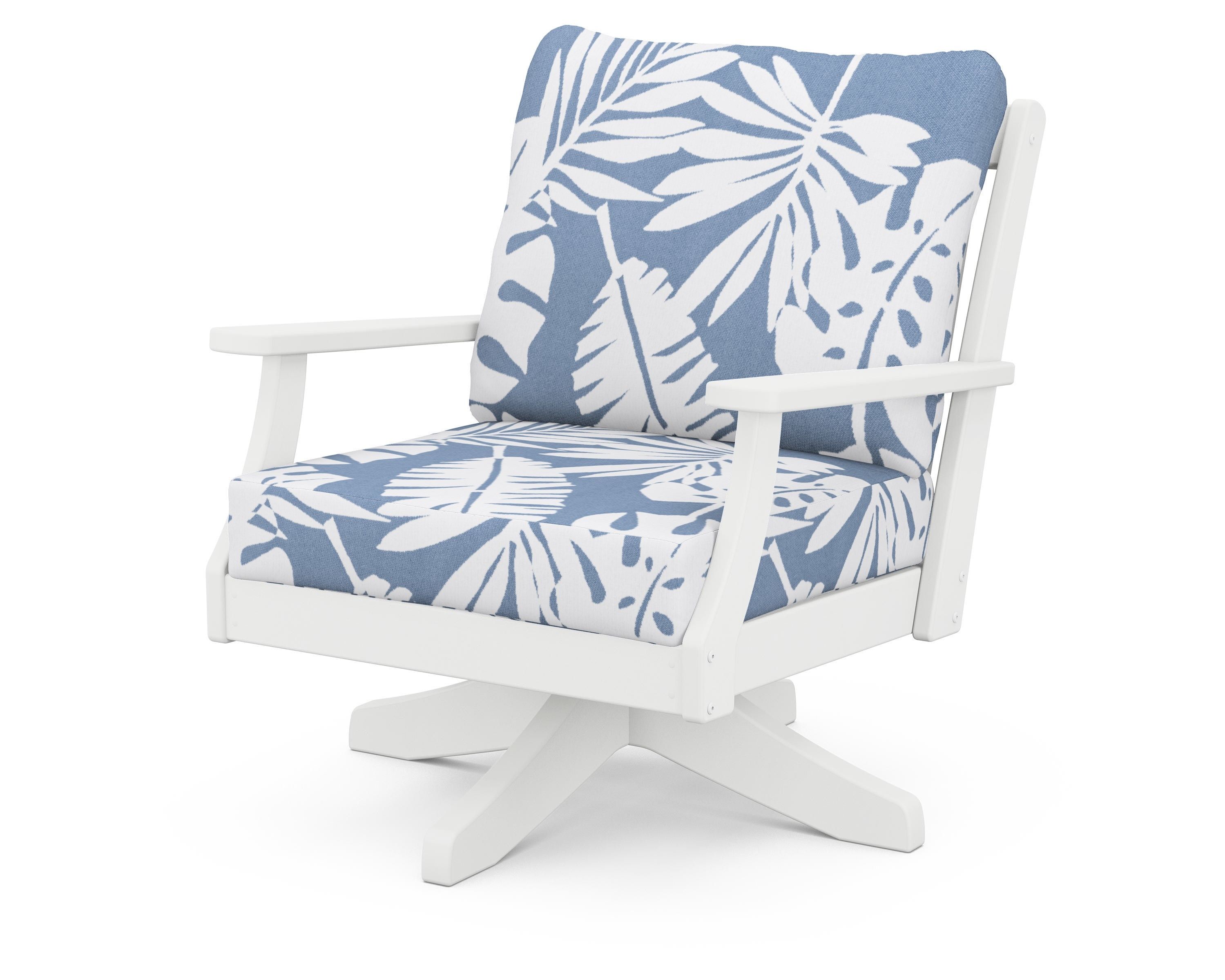 POLYWOOD® Braxton Deep Seating Swivel Chair in White / Leaf Sky Blue