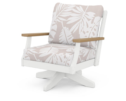 POLYWOOD® Braxton Deep Seating Swivel Chair in White / Natural / Leaf Dune Burlap