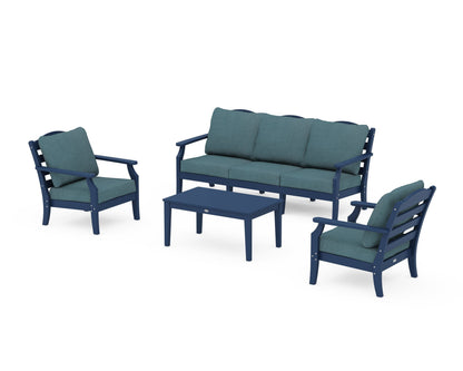 Draper James™ by  POLYWOOD® Savannah 4-Piece Deep Seating Set with Sofa in Navy / Ocean Teal