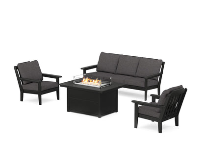 Country Living Cottage Deep Seating Fire Pit Table Set in Black / Ash Charcoal