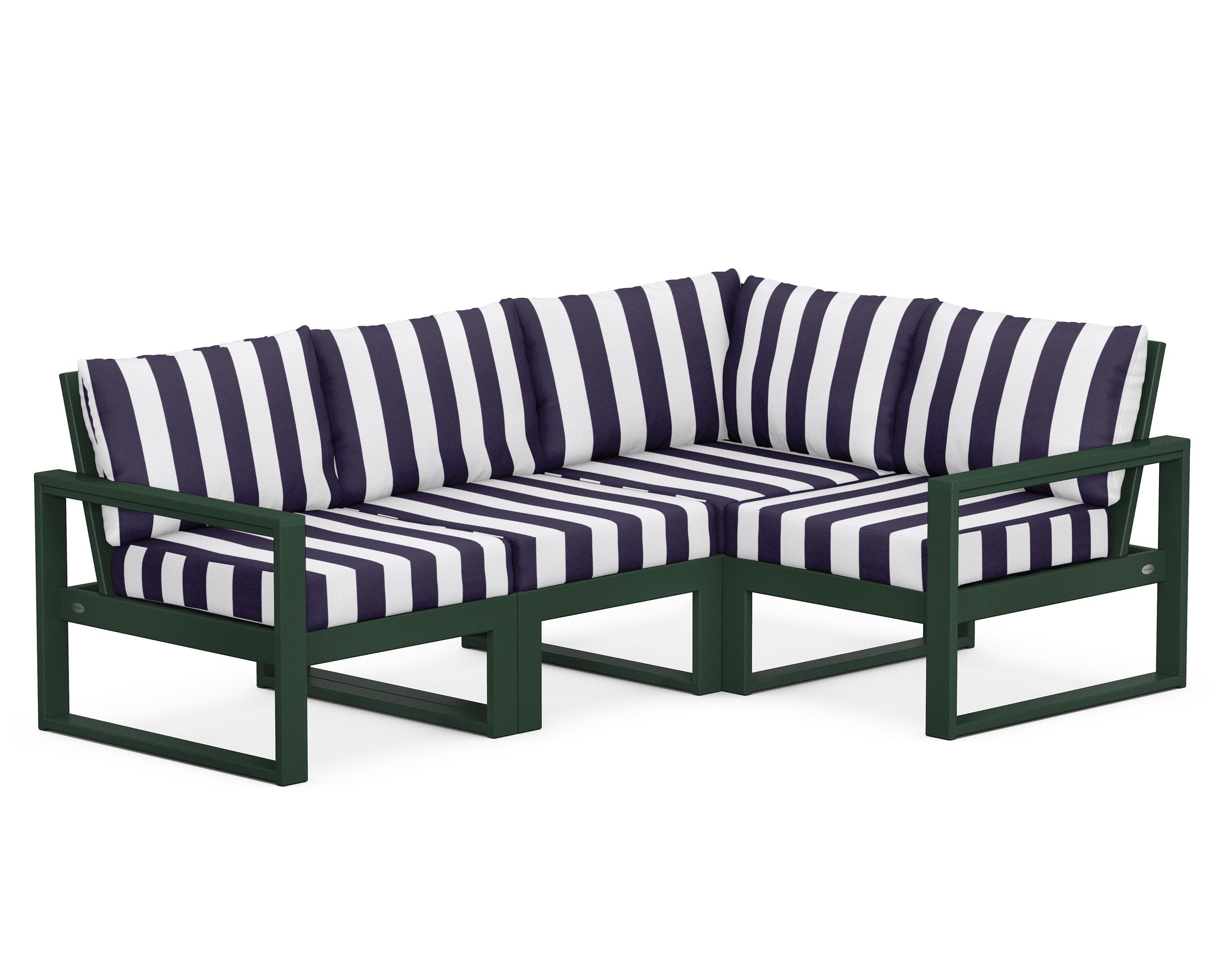 POLYWOOD® EDGE 4-Piece Modular Deep Seating Set in Green / Cabana Stripe Navy
