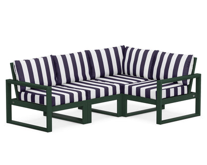POLYWOOD® EDGE 4-Piece Modular Deep Seating Set in Green / Cabana Stripe Navy