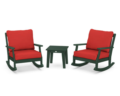 POLYWOOD® Braxton 3-Piece Deep Seating Rocker Set in Green / Crimson Linen