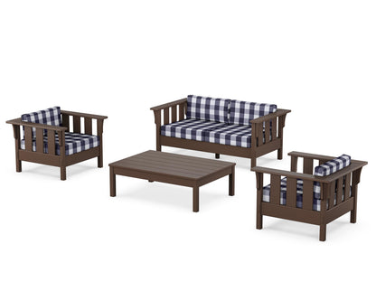 Martha Stewart by POLYWOOD® Acadia 4-Piece Deep Seating Set with Loveseat in Mahogany / Buffalo Plaid Navy