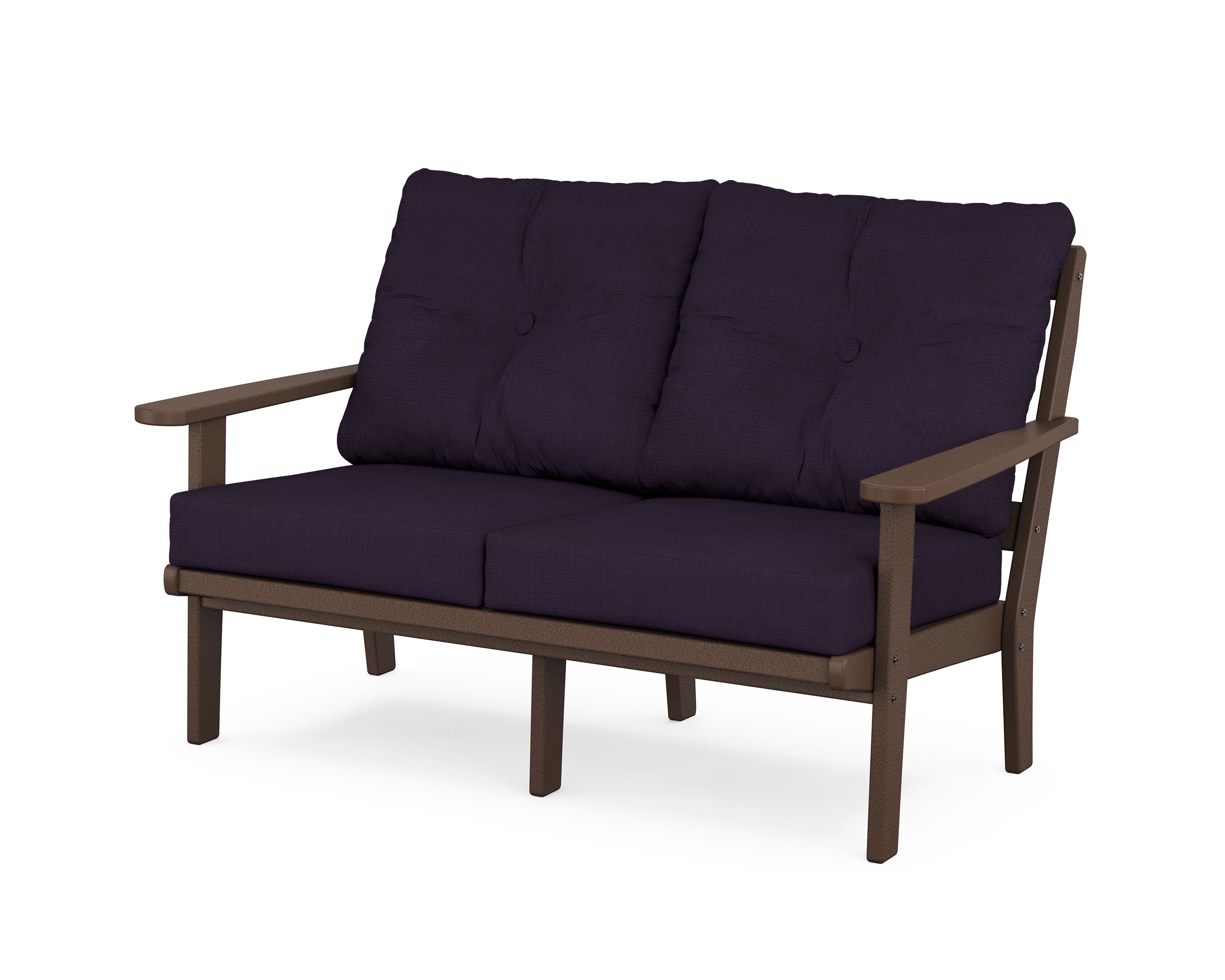 POLYWOOD® Mission Deep Seating Loveseat in Mahogany / Navy Linen