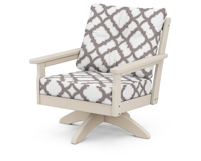 POLYWOOD® Vineyard Deep Seating Swivel Chair in Sand / Trellis Grey Mist