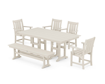 POLYWOOD® Oxford 6-Piece Farmhouse Dining Set with Bench in Sand
