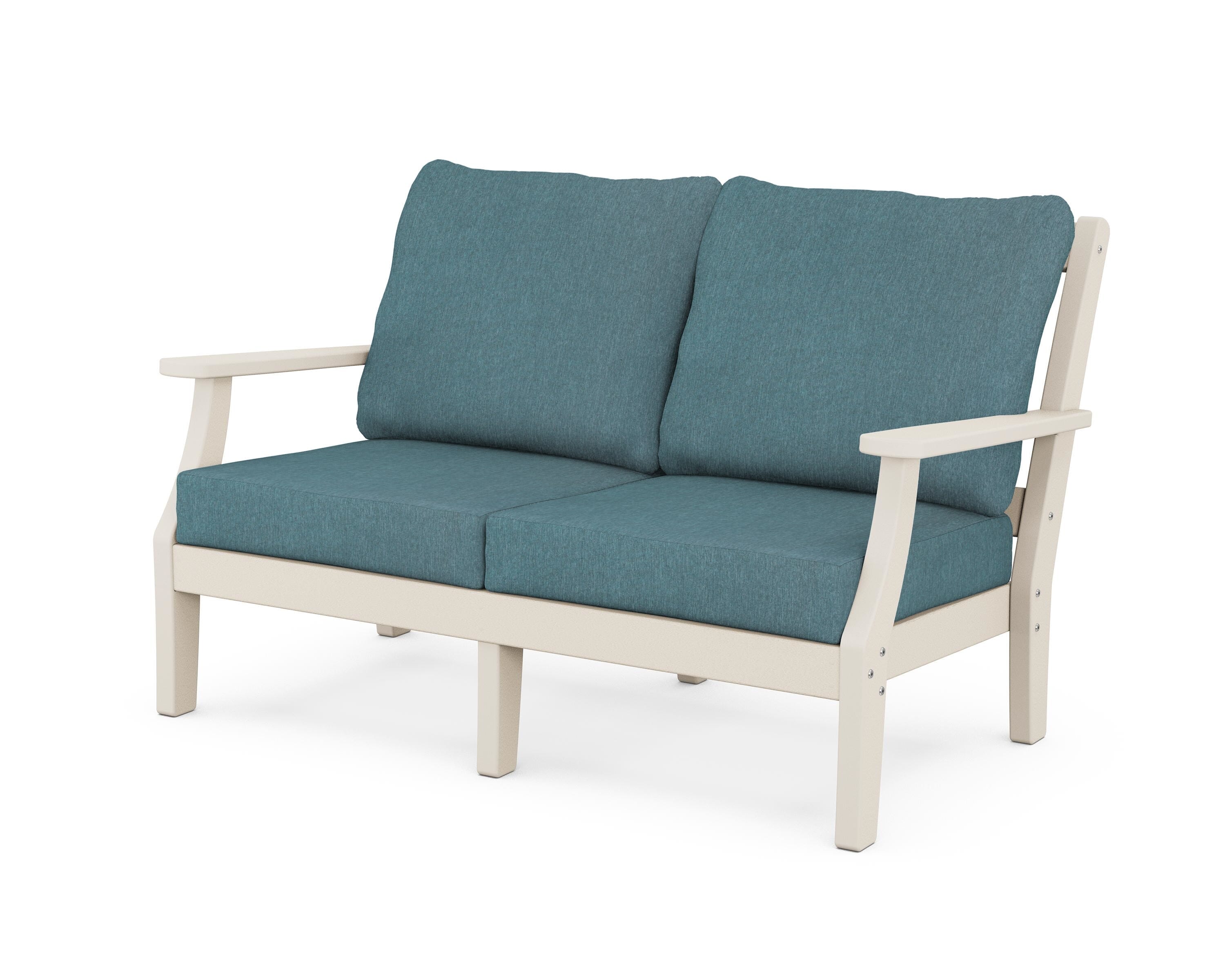 Martha Stewart by POLYWOOD® Chinoiserie Deep Seating Loveseat in Sand / Ocean Teal