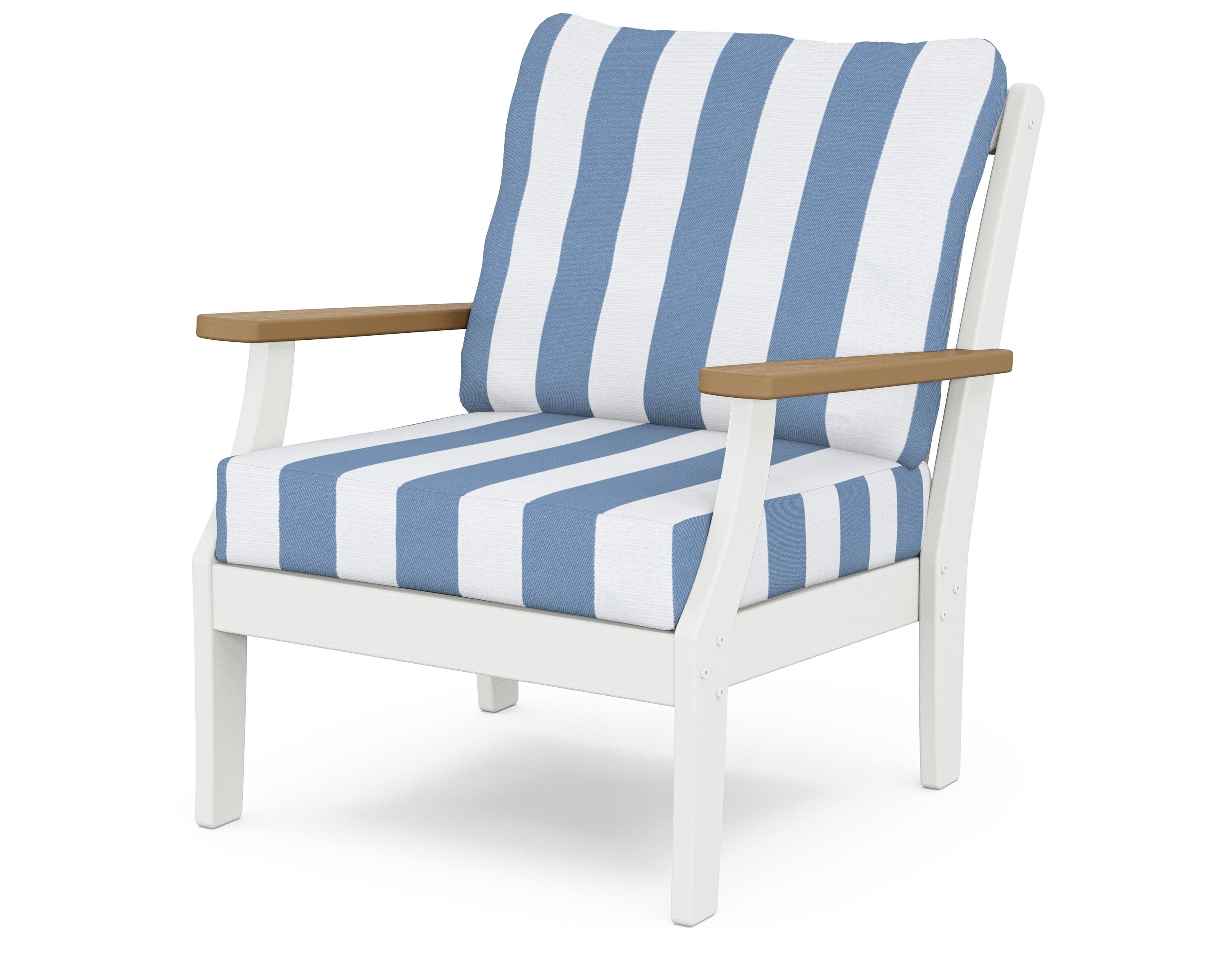 POLYWOOD® Braxton Deep Seating Chair in White / Natural / Cabana Stripe Sky Blue