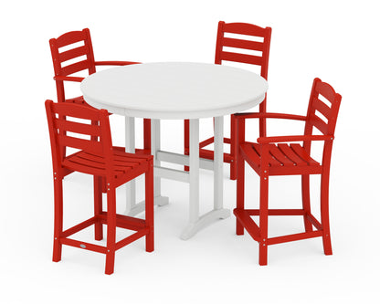 POLYWOOD® La Casa Café 5-Piece Round Farmhouse Counter Dining Set in Sunset Red / White