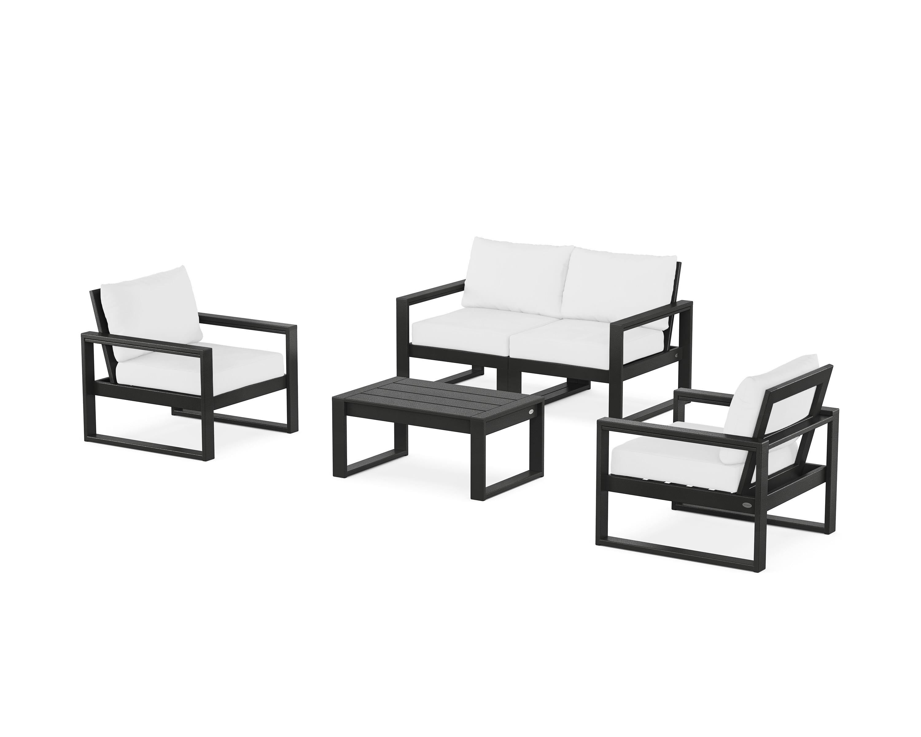 POLYWOOD® EDGE Sectional 4-Piece Deep Seating Set with Loveseat in Black / Natural