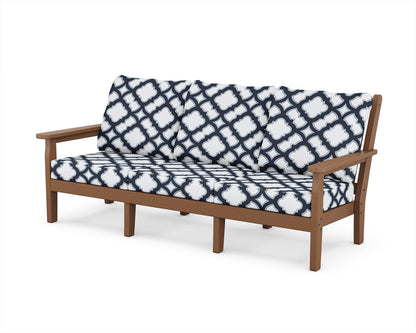 POLYWOOD® Chippendale Deep Seating Sofa in Teak / Trellis Marine Indigo