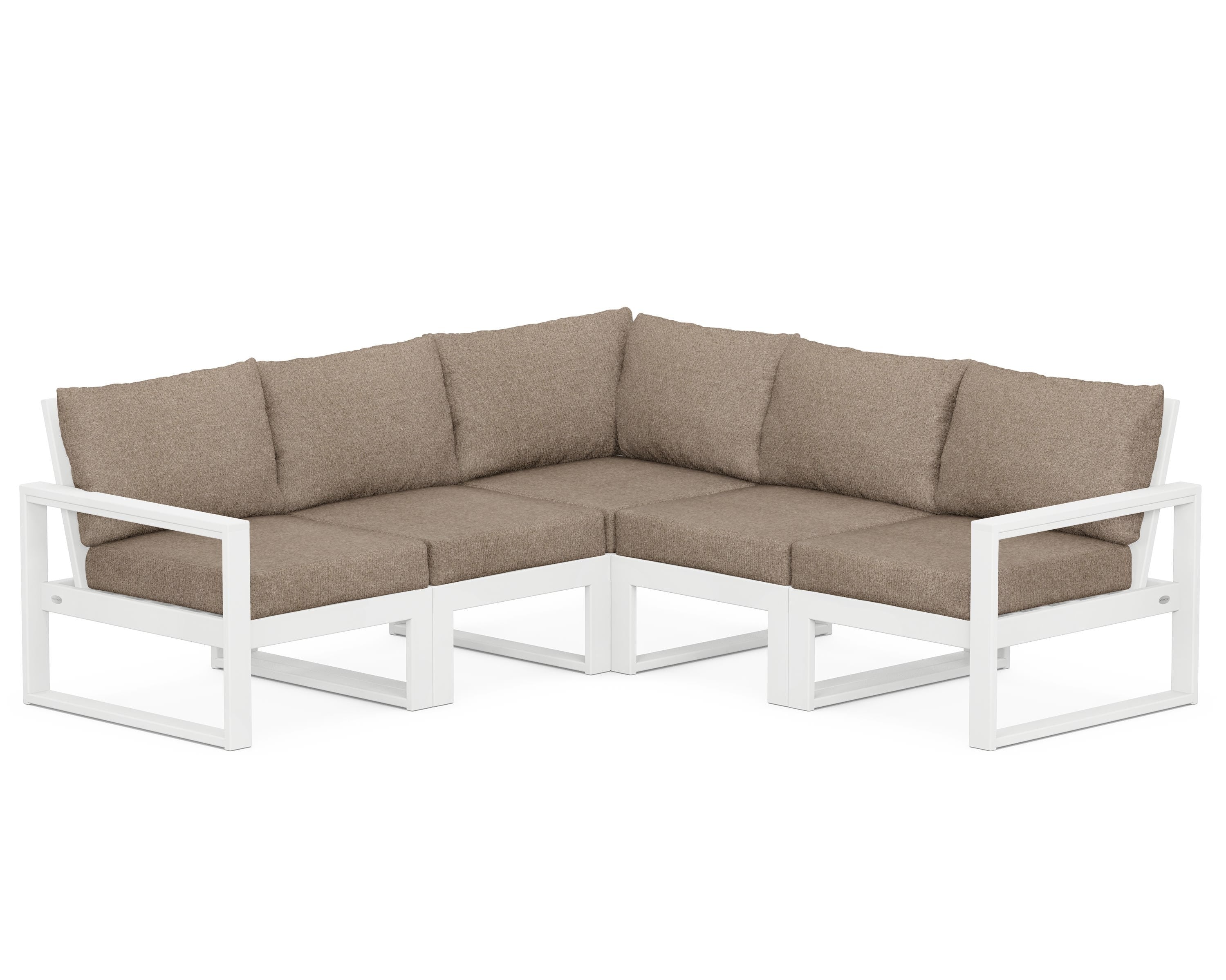 POLYWOOD® EDGE 5-Piece Modular Deep Seating Set in White / Spiced Burlap