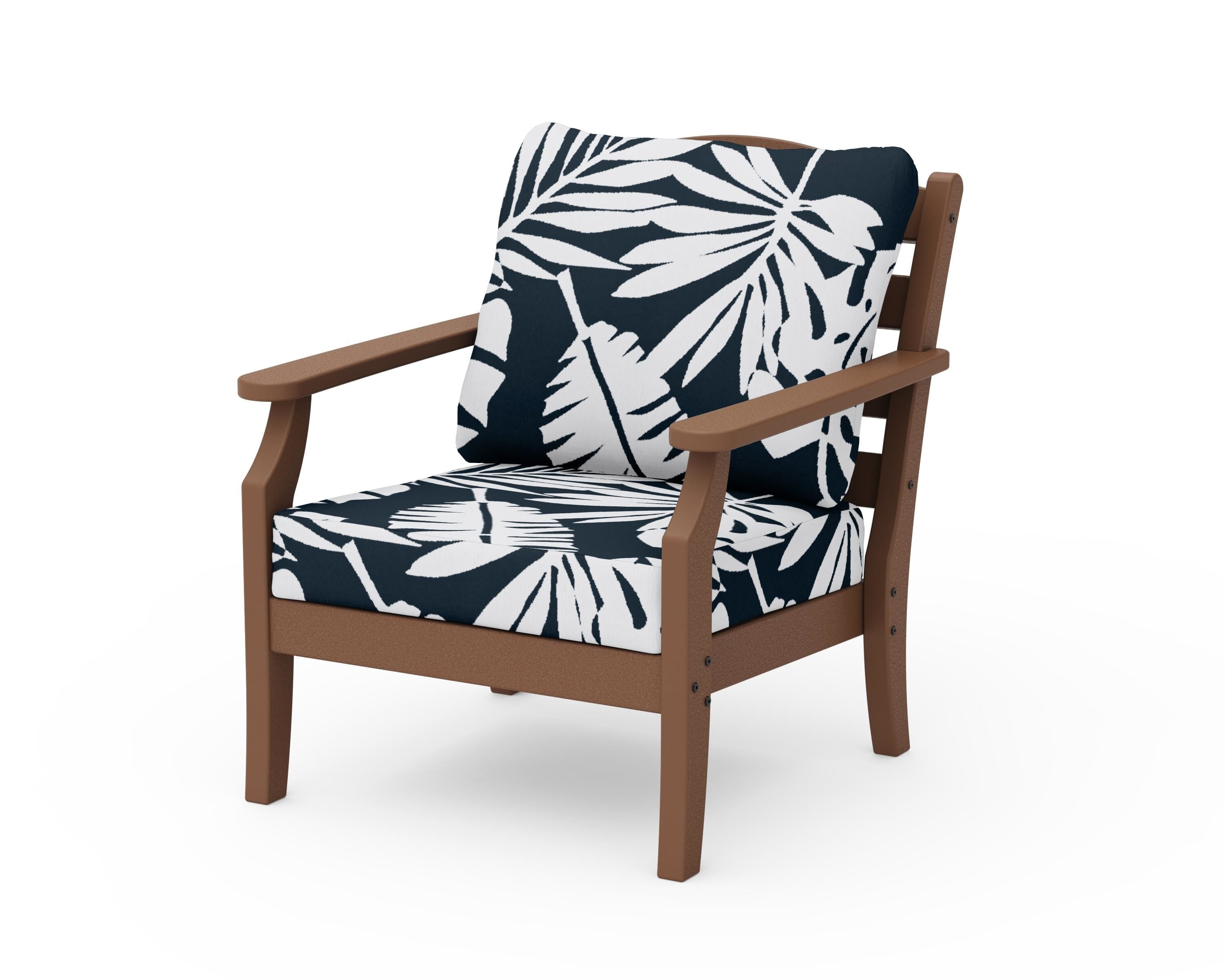 Draper James™ by  POLYWOOD® Savannah Deep Seating Chair in Teak / Leaf Marine Indigo